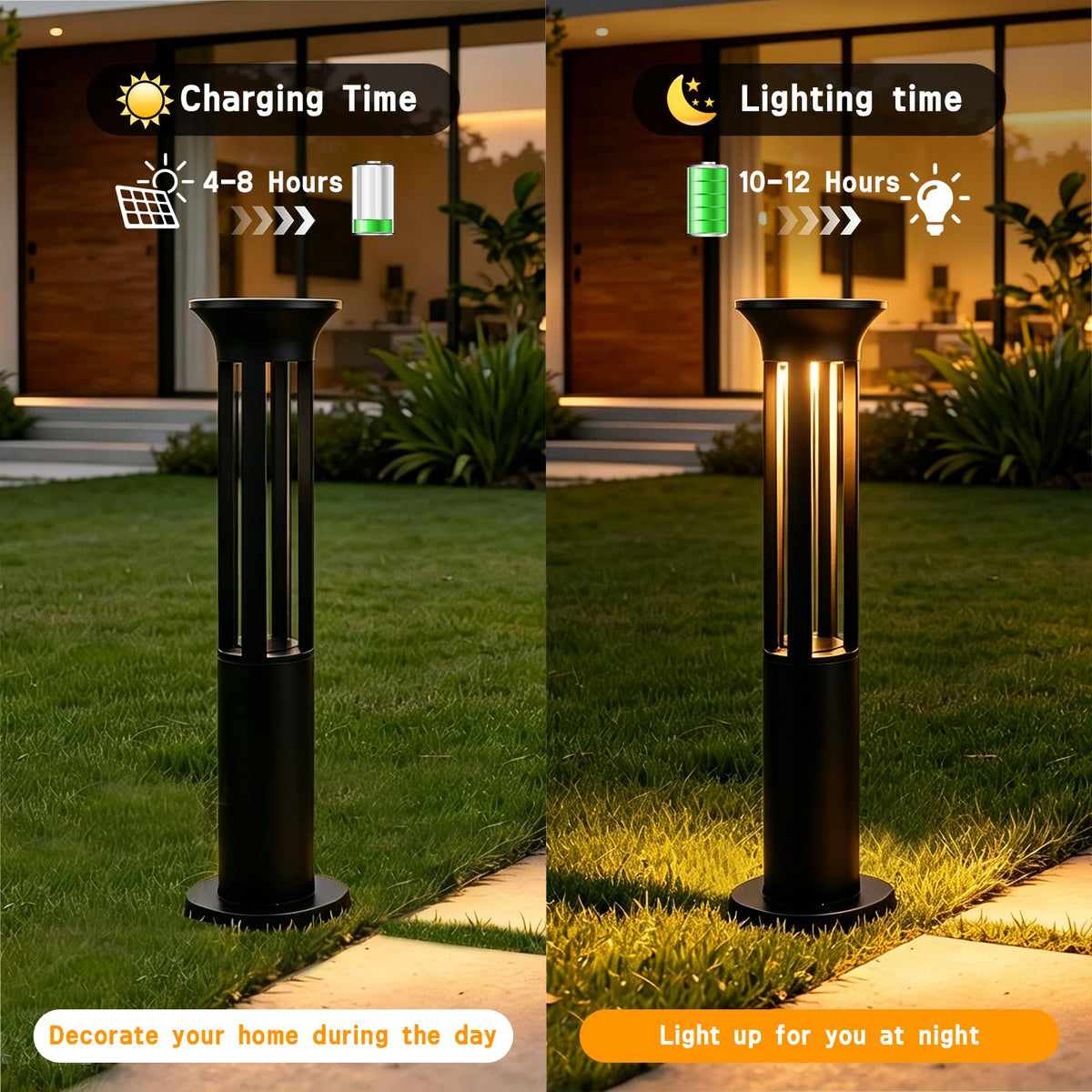 Solar Lights Outdoor, Solar Pathway Lights Outdoor, 24" Tall Bollard Light