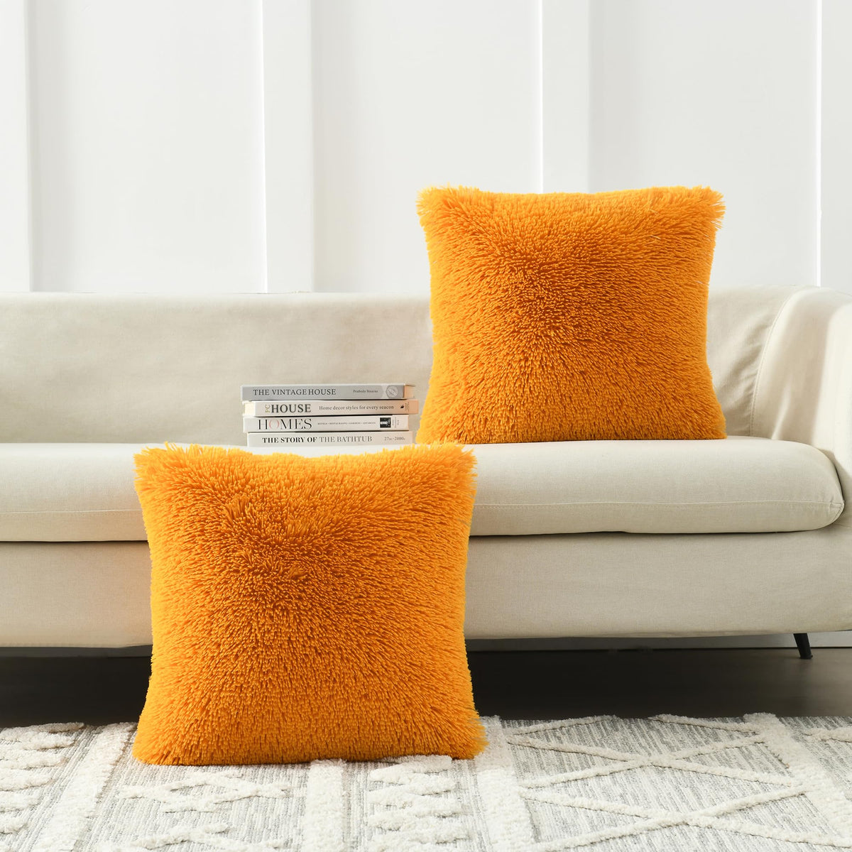 Fall Throw Pillow Covers for Couch Faux Fur Decorative Pillows 20x20 Inches