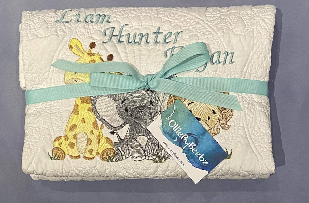 Personalized Baby Blanket Baby Quilt Monogrammed Blankets for Boys and Girls Embroidered Baby Gifts Animals