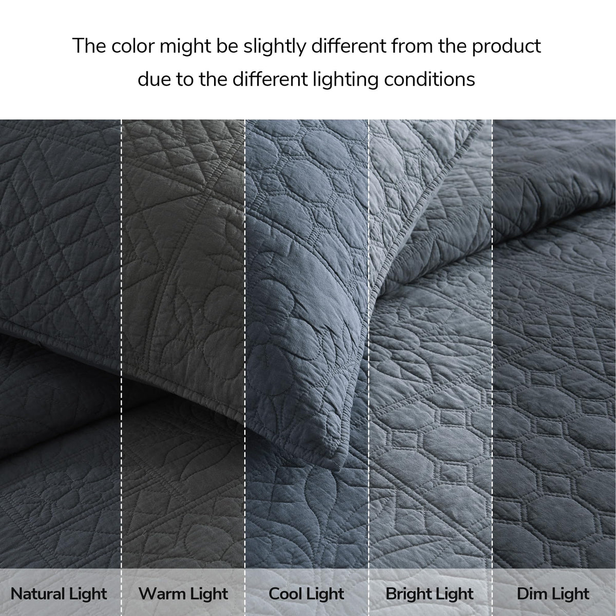 100% Cotton Quilt Patchwork, Steel Blue Farmhouse Cotton Bedspread Coverlet, Pre-Washed Soft Breathable