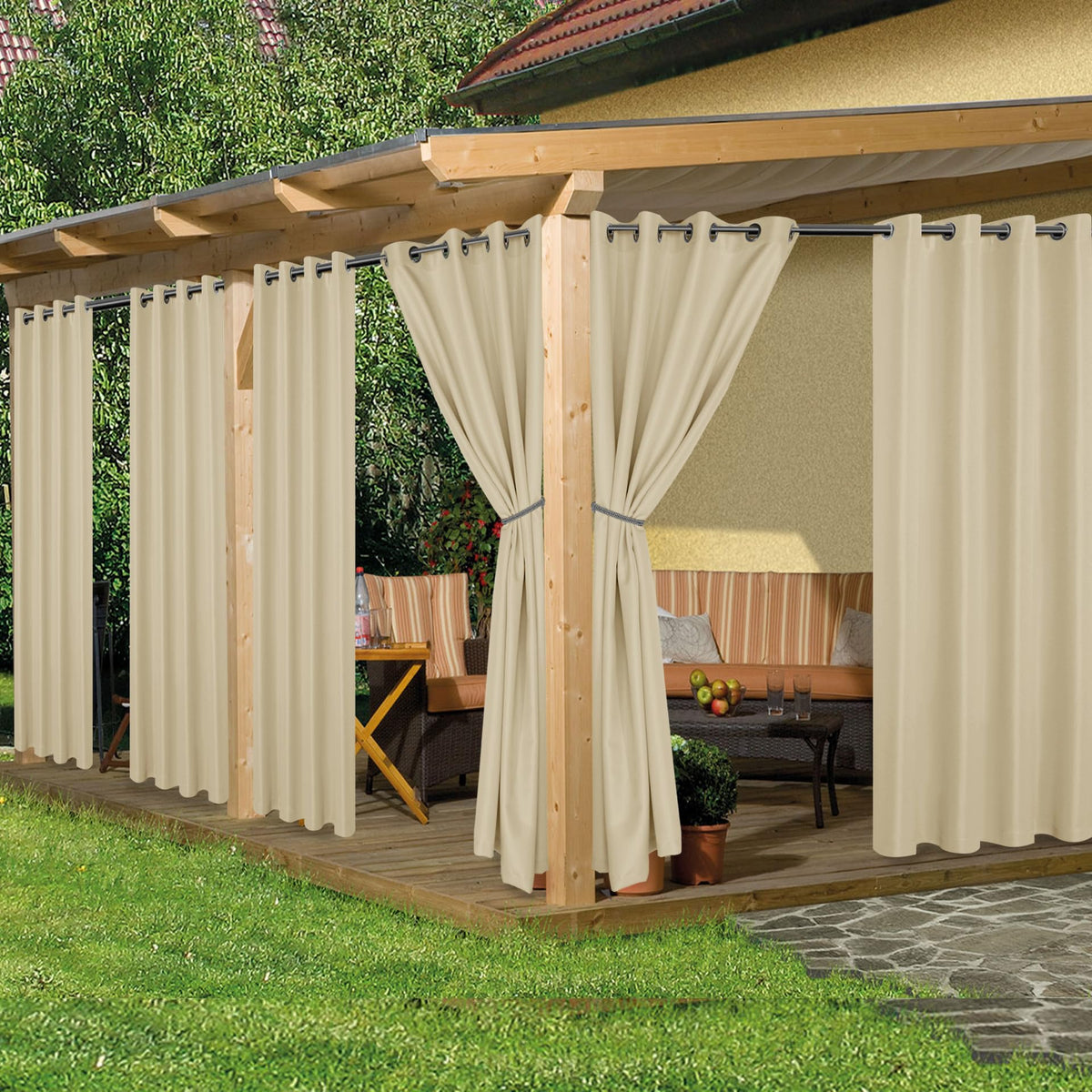 Waterproof Outdoor Curtains 6 Pcs 54x120 Inch Cream