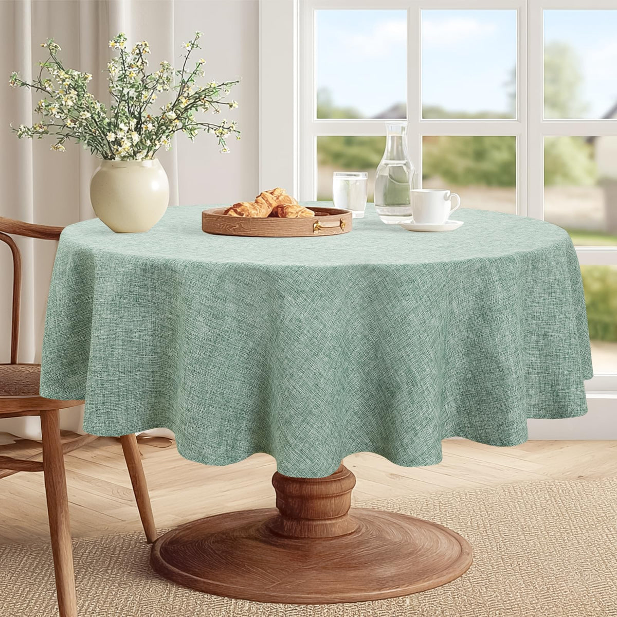 Round Tablecloth Linen Textured Wrinkle Stain Resistant Farmhouse Table Cloth Decorative Fabric, Dining, Party