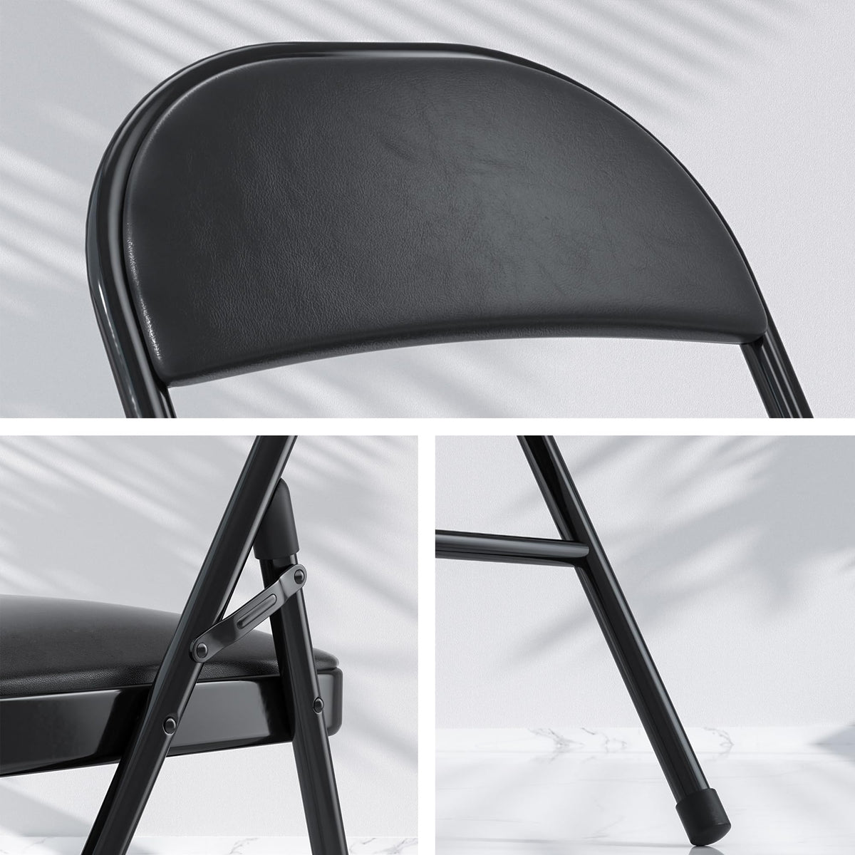 Folding Card Table and Chair Set of 5 Portable with Padded Tabletop, No Assembly Required, Black