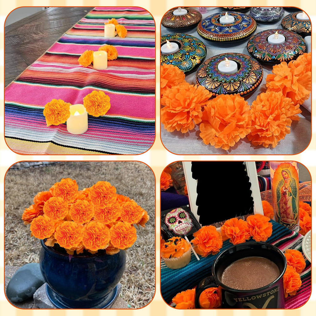 120Pcs Artificial Marigold Flowers, 2inch Silk Marigolds with Stems, Orange Artificial Flowers for Diwali Home Decor