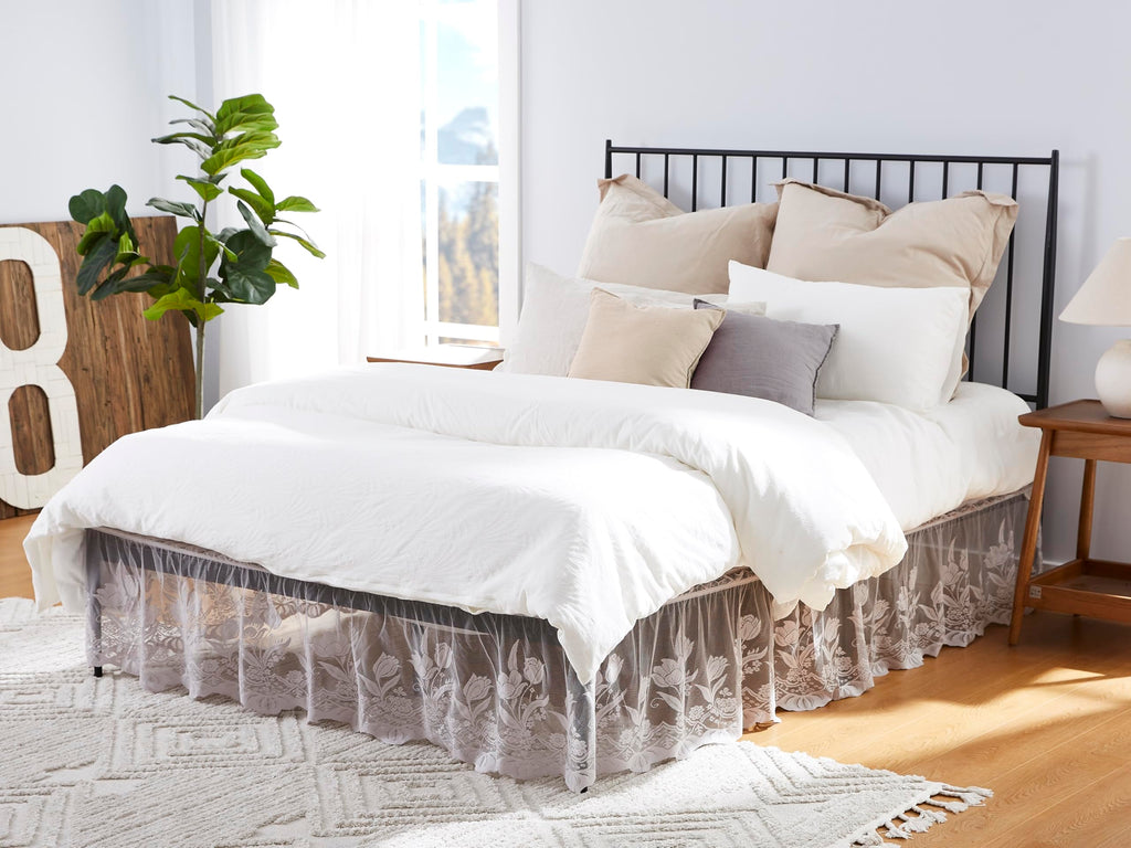 Grey Lace Bed Skirt for Bed. DO Silver