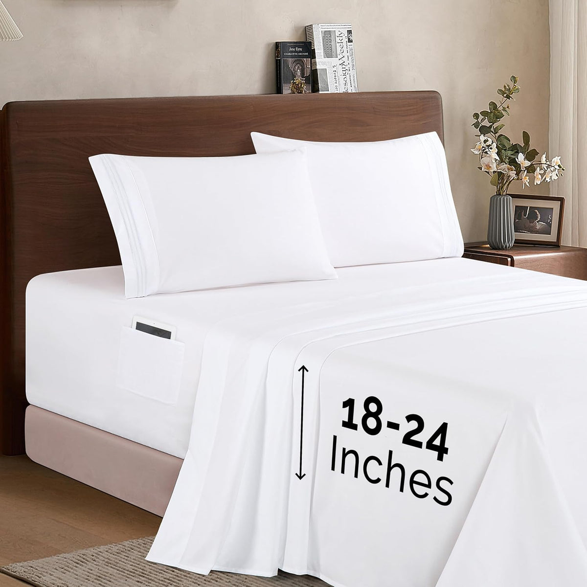 Luxury 1500 Premium Hotel Quality Microfiber 4-Piece Sheet Set - Soft, All Around Elastic 18-24 Inches Deep Fitted