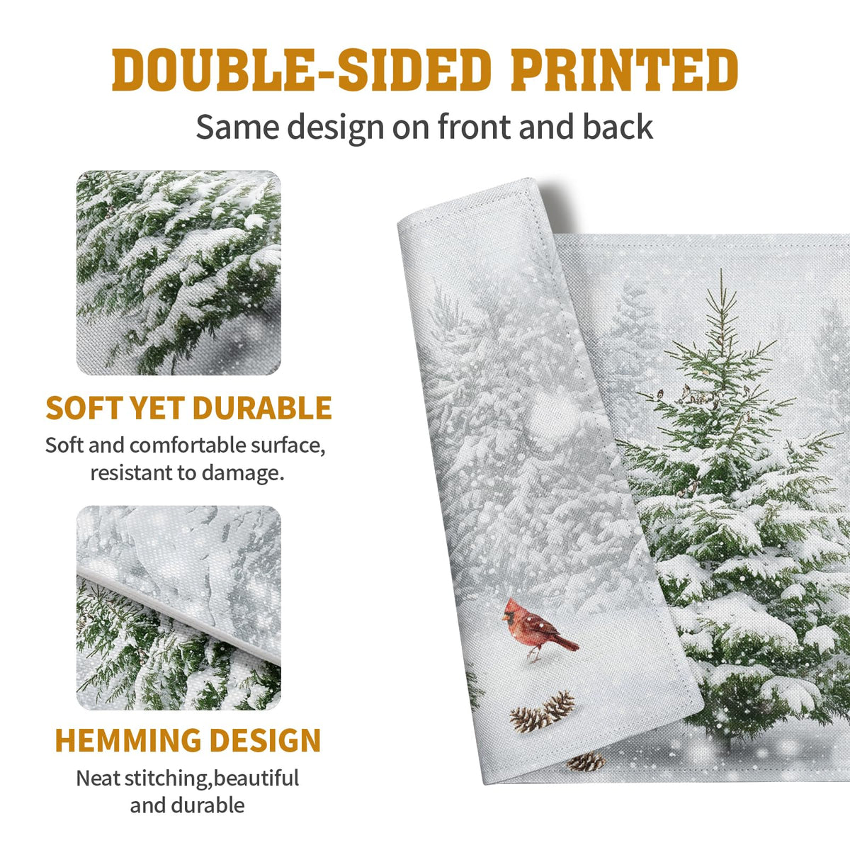 Winter Pine Tree Birds Placemats Set of 4 Christmas Table Place Mat