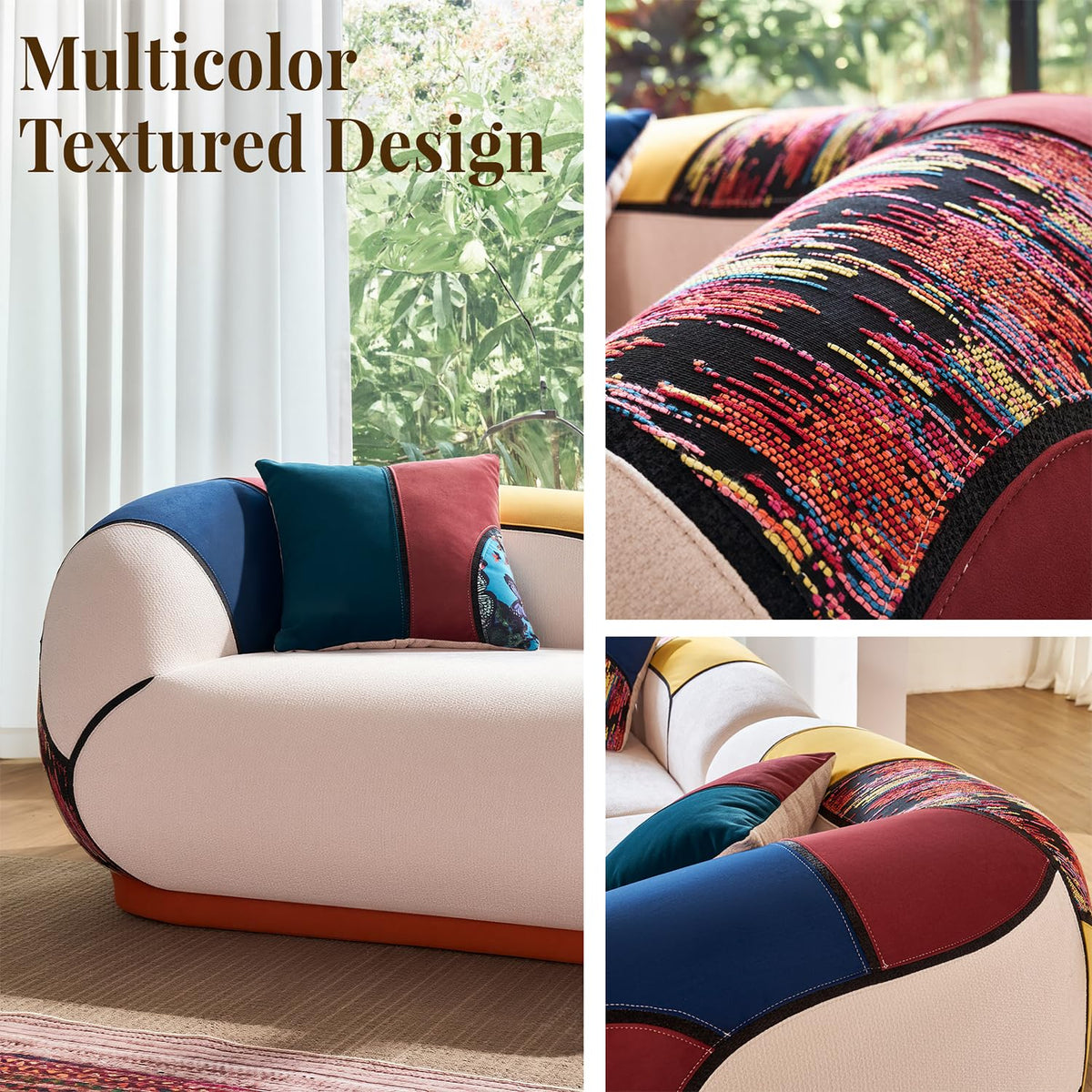 102" Modern Curved, 4-Seat Floor Couch in Chenille, No Assembly