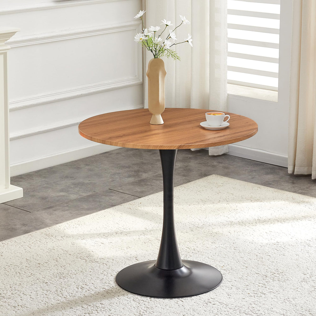 Inspired Saarinen Style Wood Round Dining Table for Small Space, 32" Tulip Tables with Metal Pedestal Base, Bistro Table for 2/3/4 People