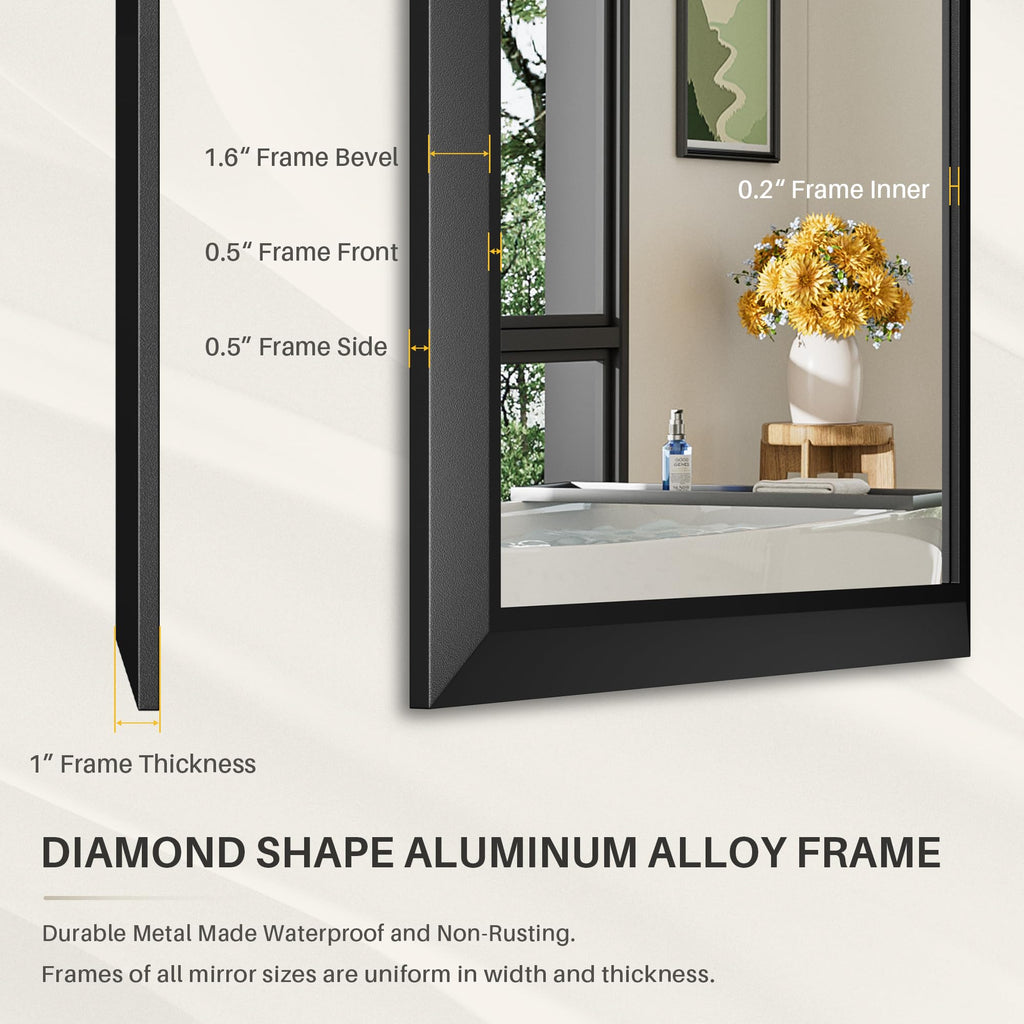 Black Metal Framed Bathroom Wall Mirror, 24x36 Inch