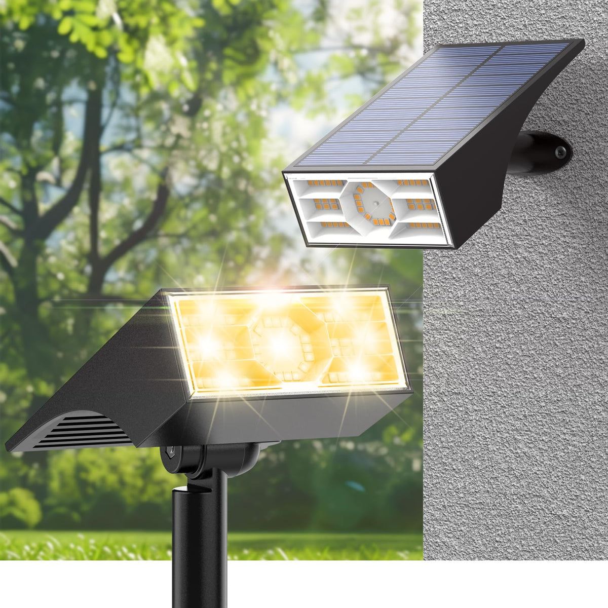 Solar Spot Lights Outdoor, 2 Packs/56 LED, Warm White Solar Spotlights