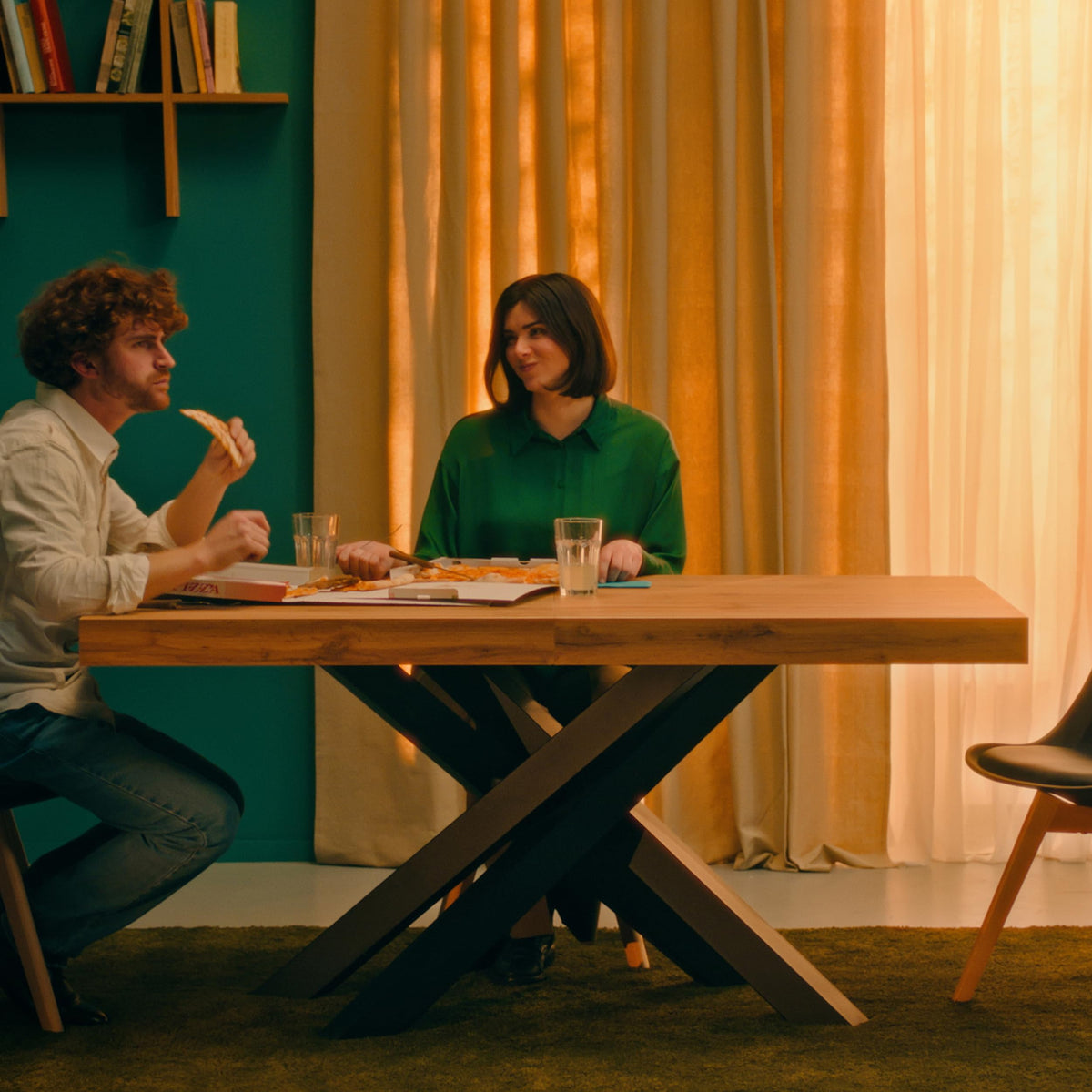 Emma 55.11(86.6) x35.4 in, Extendable Dining Table, Concrete Effect, Black with White Crossed Legs, Made in Italy