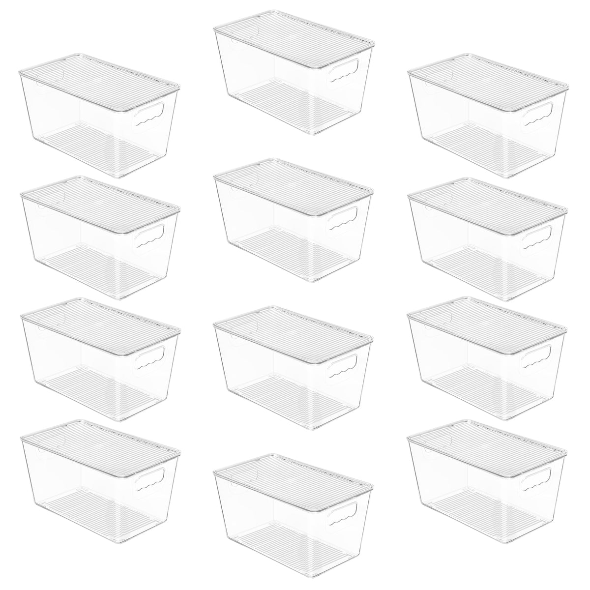 12 Pack Clear Stackable Storage Bins with Lids and Handles, Medium