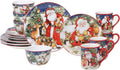 Magic of Christmas 16pc Ceramic Dinnerware Set - Santa and Woodland Animals Holiday Plates, Bowls & Mugs, Dishwasher