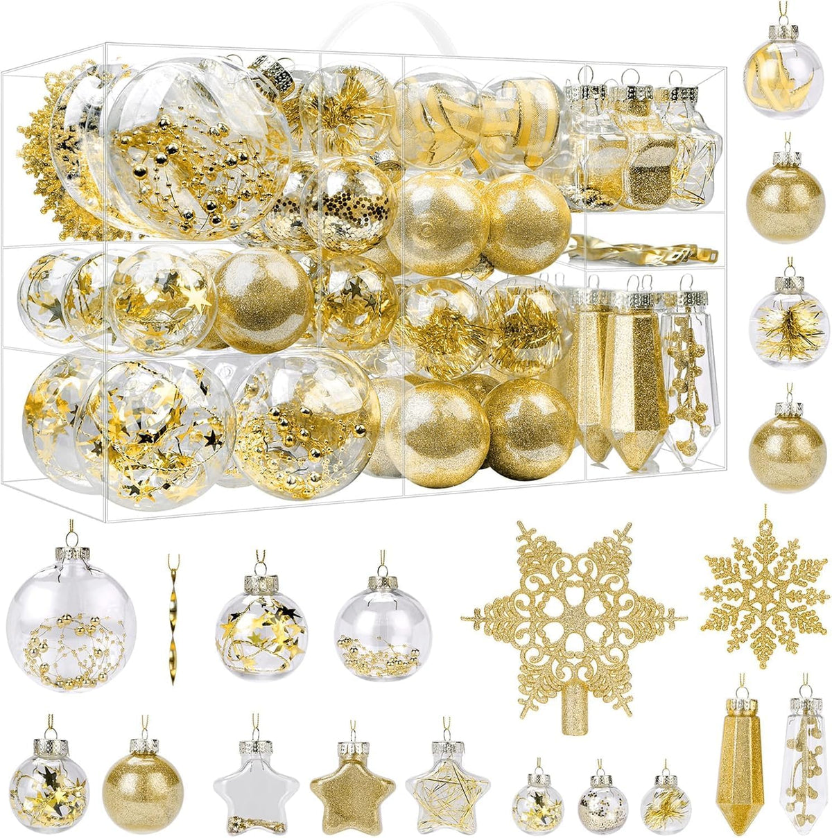 100PCS Christmas Tree Ornaments Clear Set, Gold