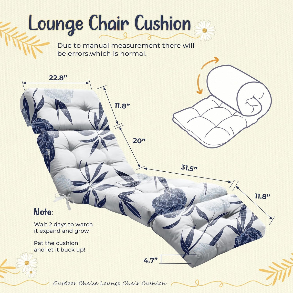 Outdoor Lounge Chair Cushions Waterproof 75.1x22.8x4.7" Blue Enchantress | 600D Oxford Fabric, Cotton Filling