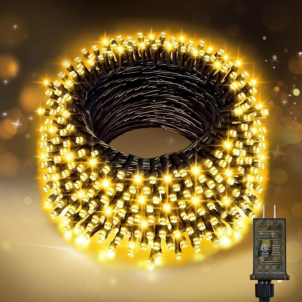 400FT Warm White Christmas String Lights with Remote, Green Wire LED Mini Lights, 8 Modes, Timer, Plug-in Indoor