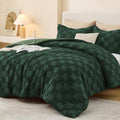 Comforter Set, 3 PC Boho Tufted Bed, Checkered Bedding, Green