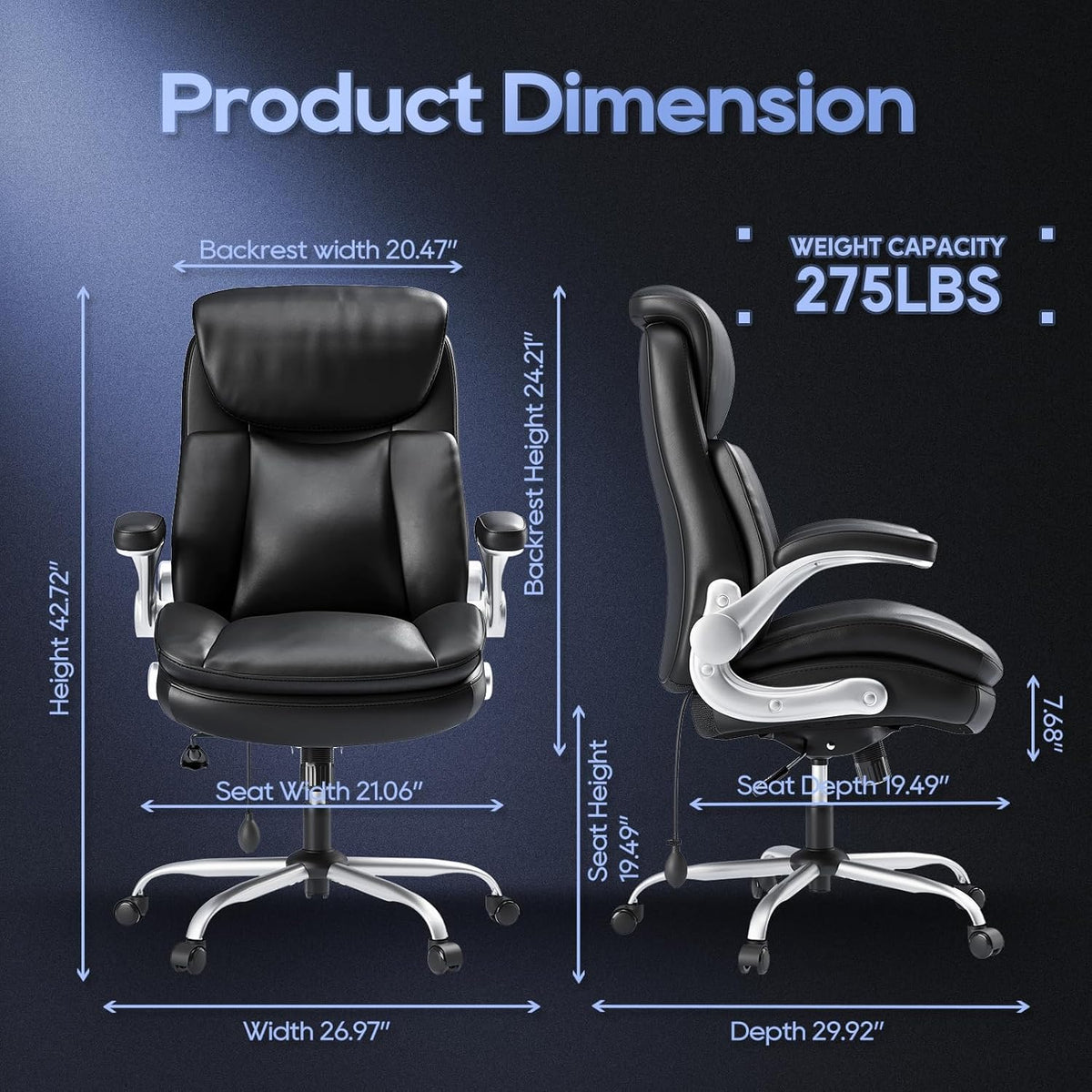 Big and Tall- High Back Executive - Ergonomic Home Computer Desk Chair with Padded Flip-up Arms, Adjustable Lumbar