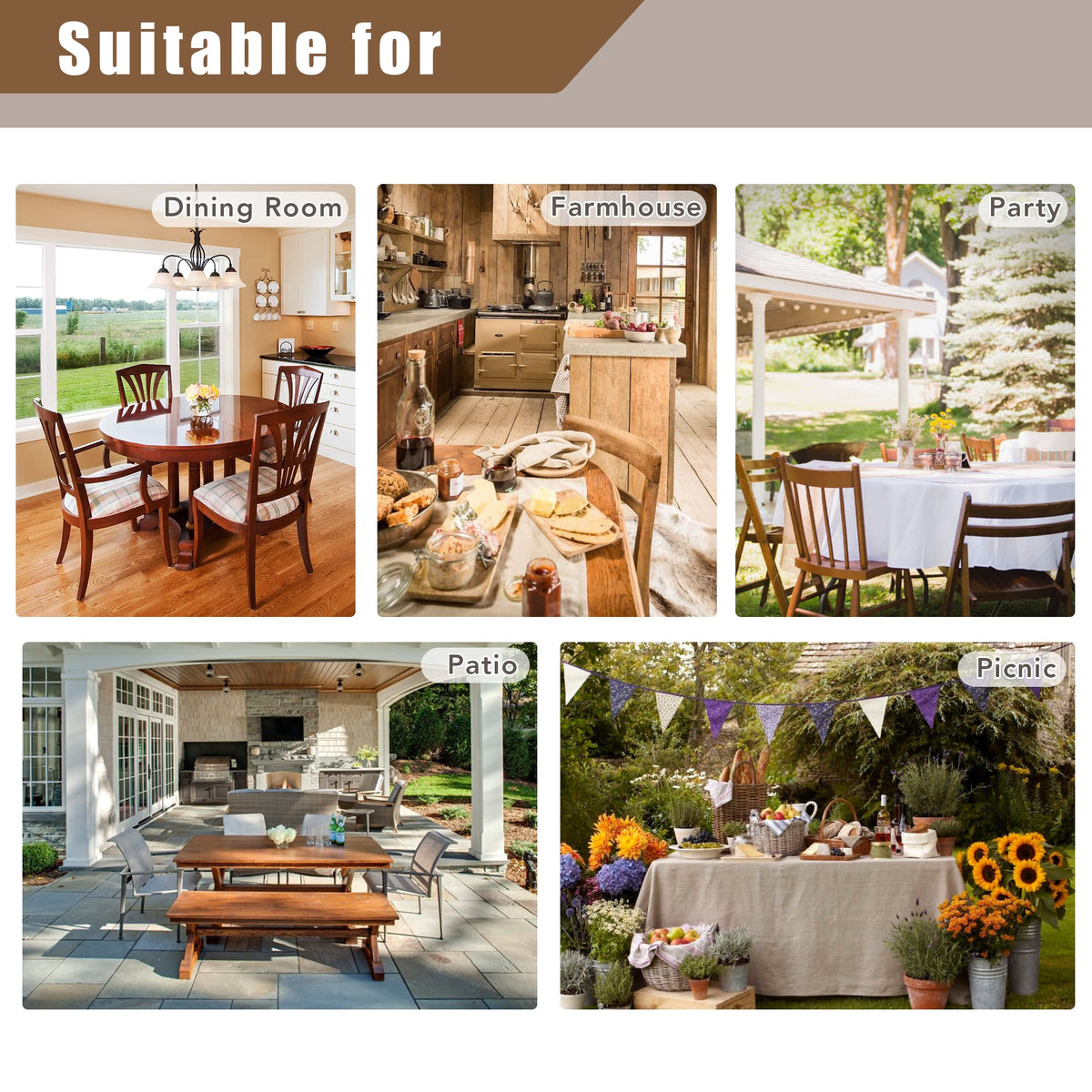2 Pack Khaki Linen Round Tablecloths 60 Inch for 20"-48" Tables