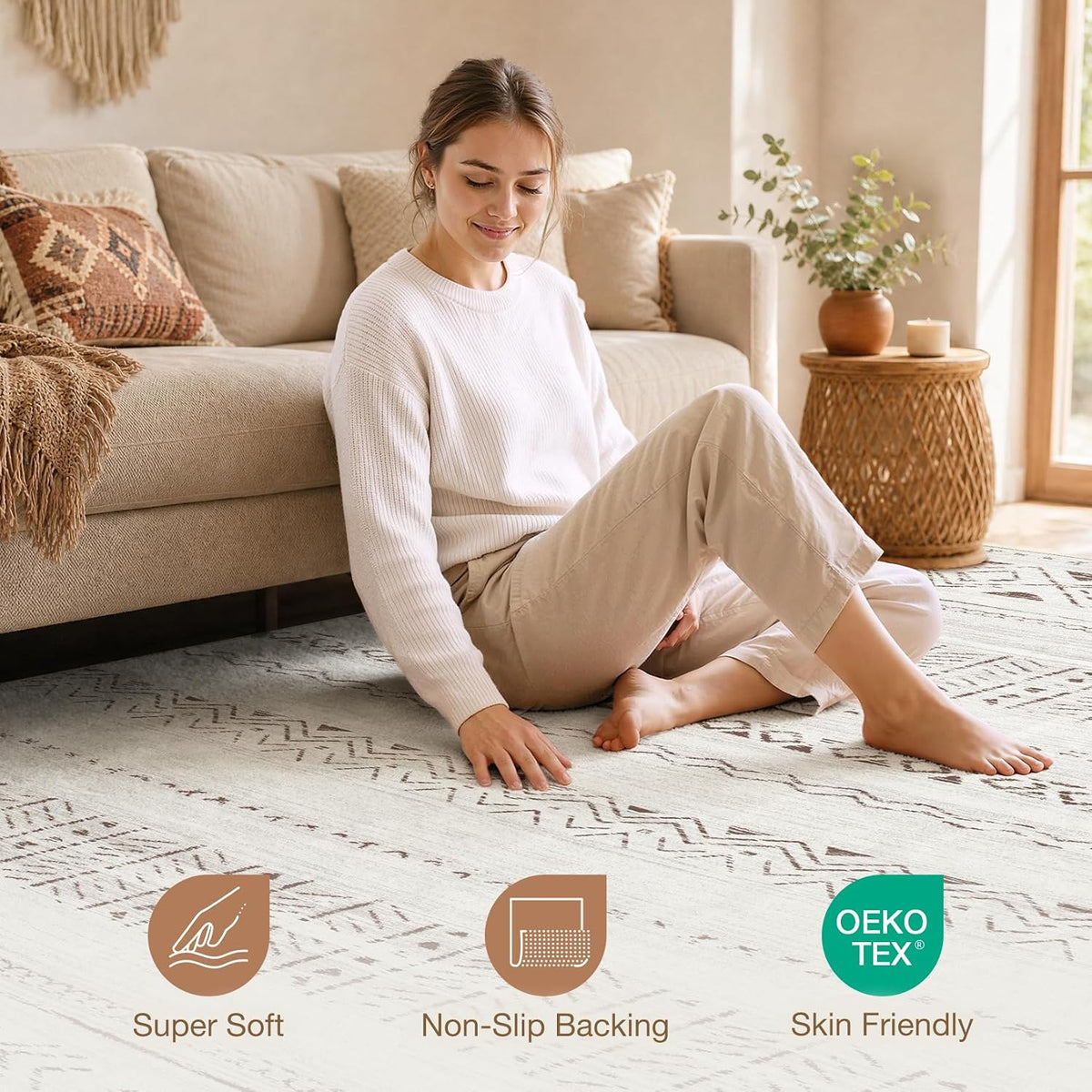 Boho Area Rugs: Soft Moroccan Washable Rug