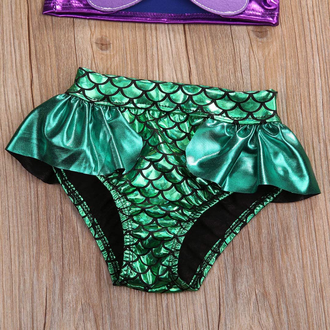 Baby Girls 2 Piece Mermaid Swimsuit Hanging Neck Shell Pearl Halter Bikini Tops and Tulle Patchwork Mermaid Tail