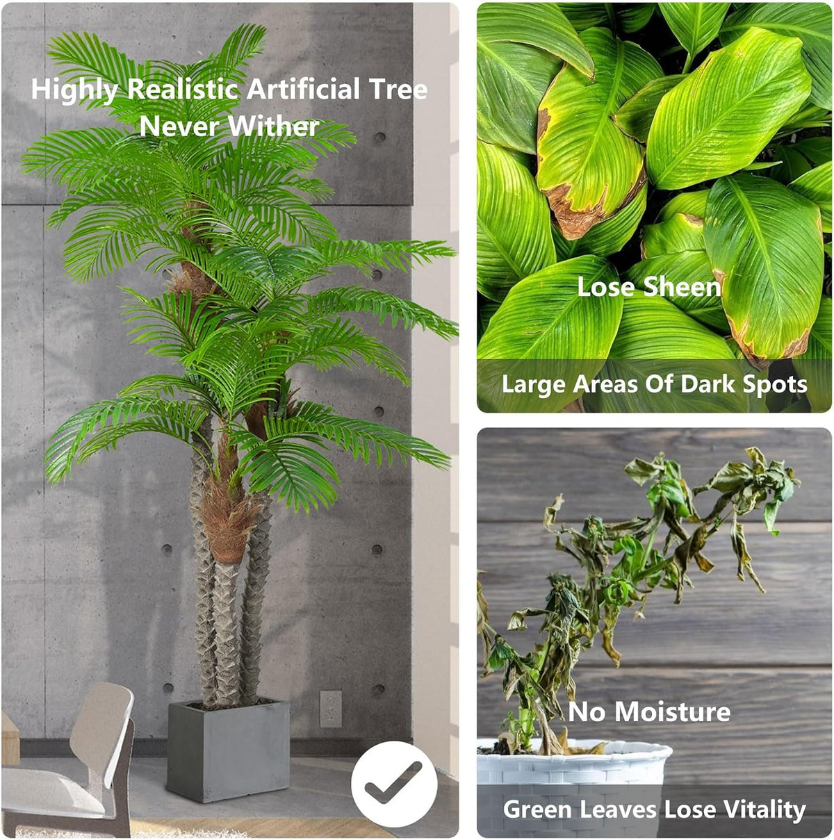 Artificial Palm Trees for Outdoors- 8.5ft Tall Triple Tropical Palm Artificial Tree, UV Resistant Fake Palm Plant
