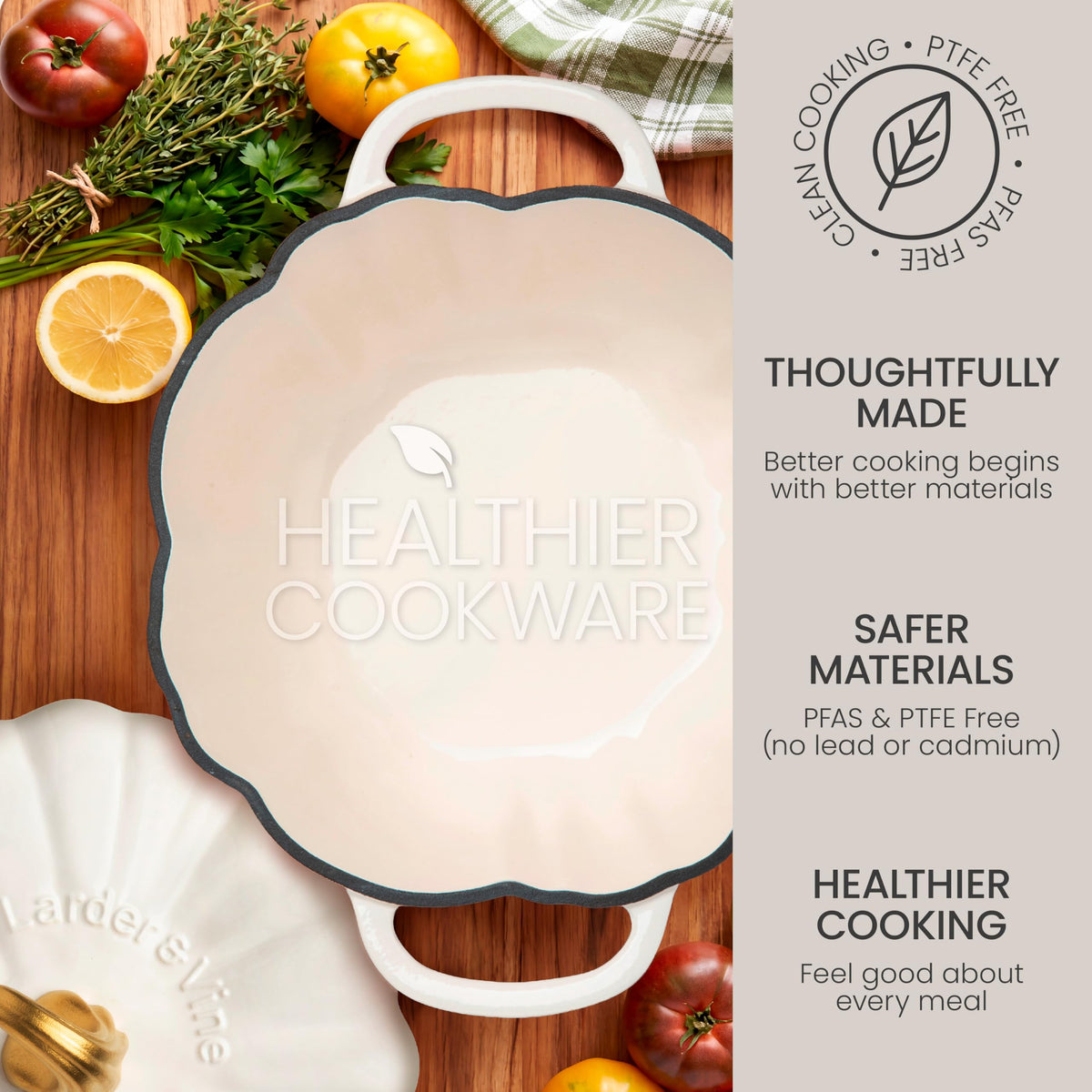 5.5 qt Pumpkin Enameled Cast Iron Dutch Oven Pot, White