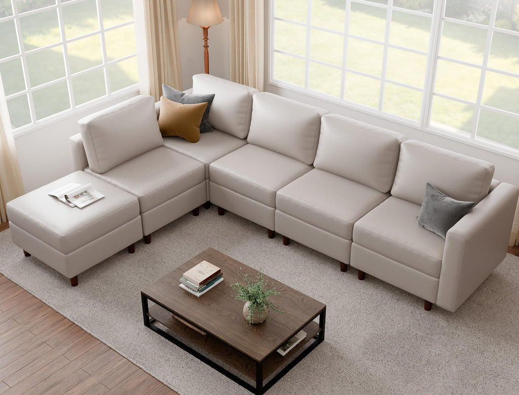 118.5" Faux Leather Modular Sectional Sofa, L Shaped Couch Set, 7-Seater Comfy Cloud Couches with Storage Seat Gray