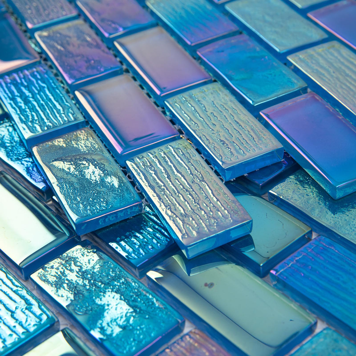 Glass Mosaic Tile Backsplash Fantasy Blue 12 x 12 Inch Glossy Pool Glass Tile for Swimming Kitchen Bathroom Shower