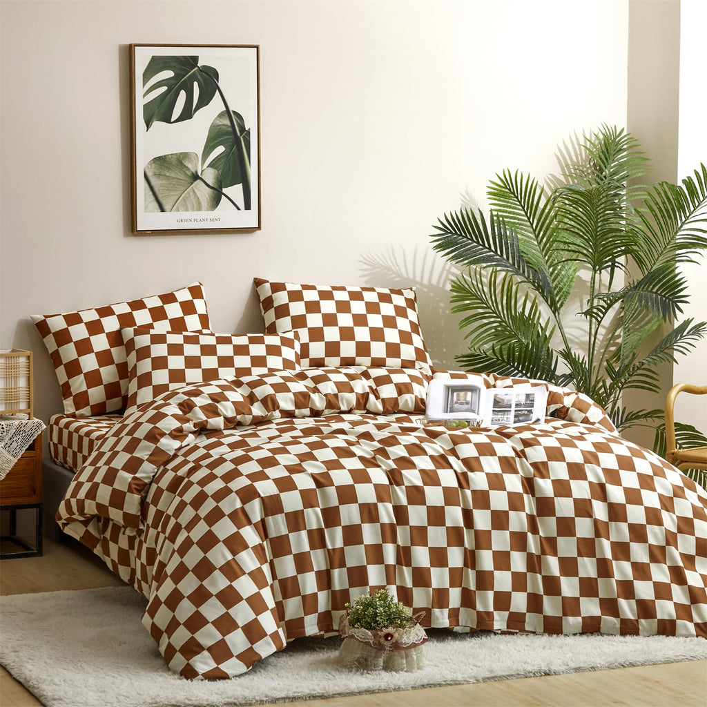 Brown and White Plaid Comforter Set Cream Brown Checker Bedding Comforter Rust Brown Abstract Buffalo Blanket