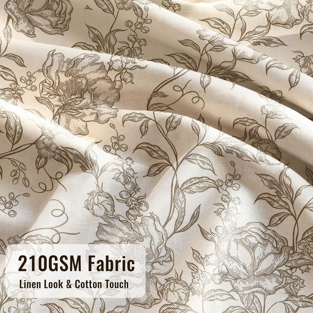 Farmhouse Brown Floral Shower Curtain with 12 Clear Rings 72"W x 84"L