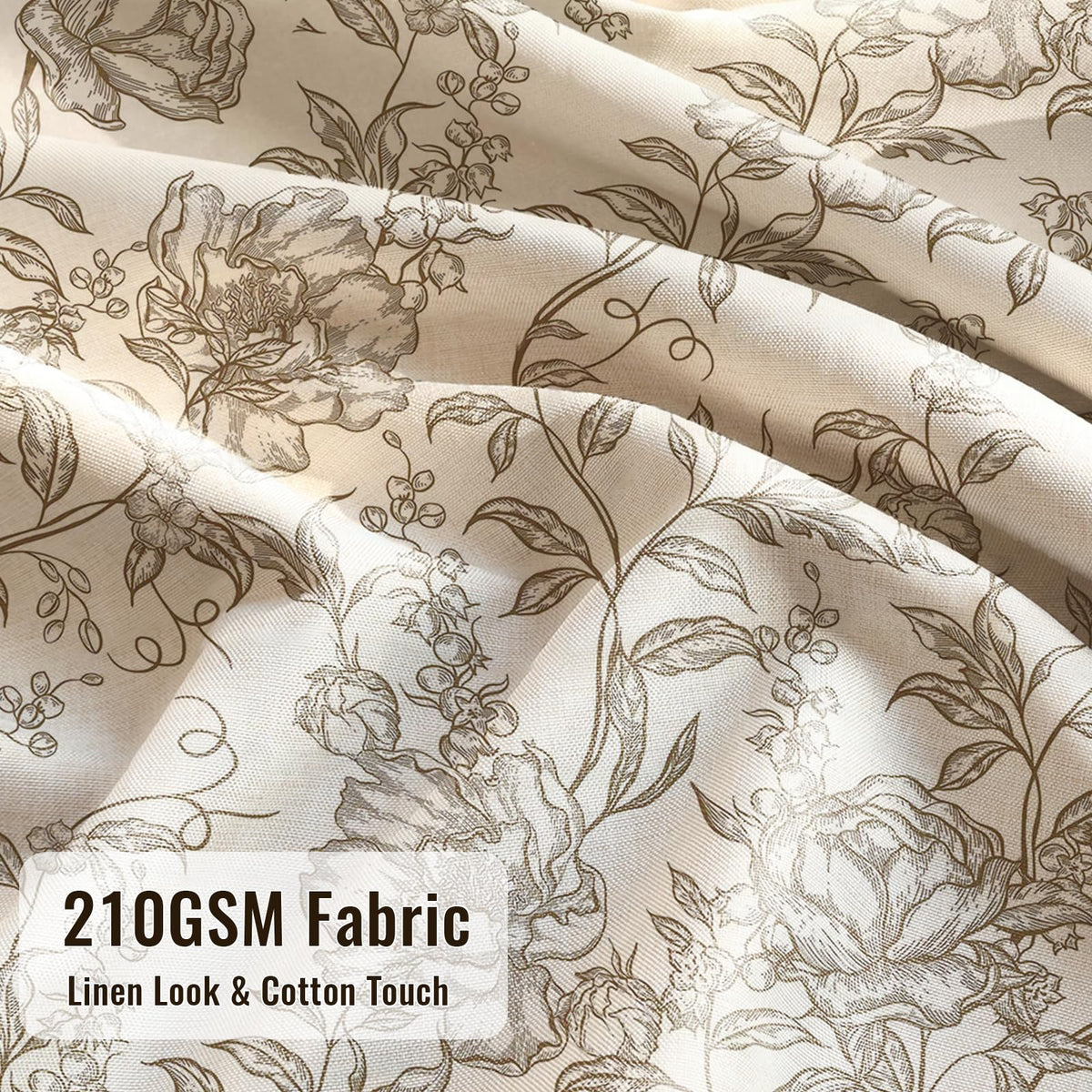Farmhouse Brown Floral Shower Curtain with 12 Clear Rings 72"W x 84"L