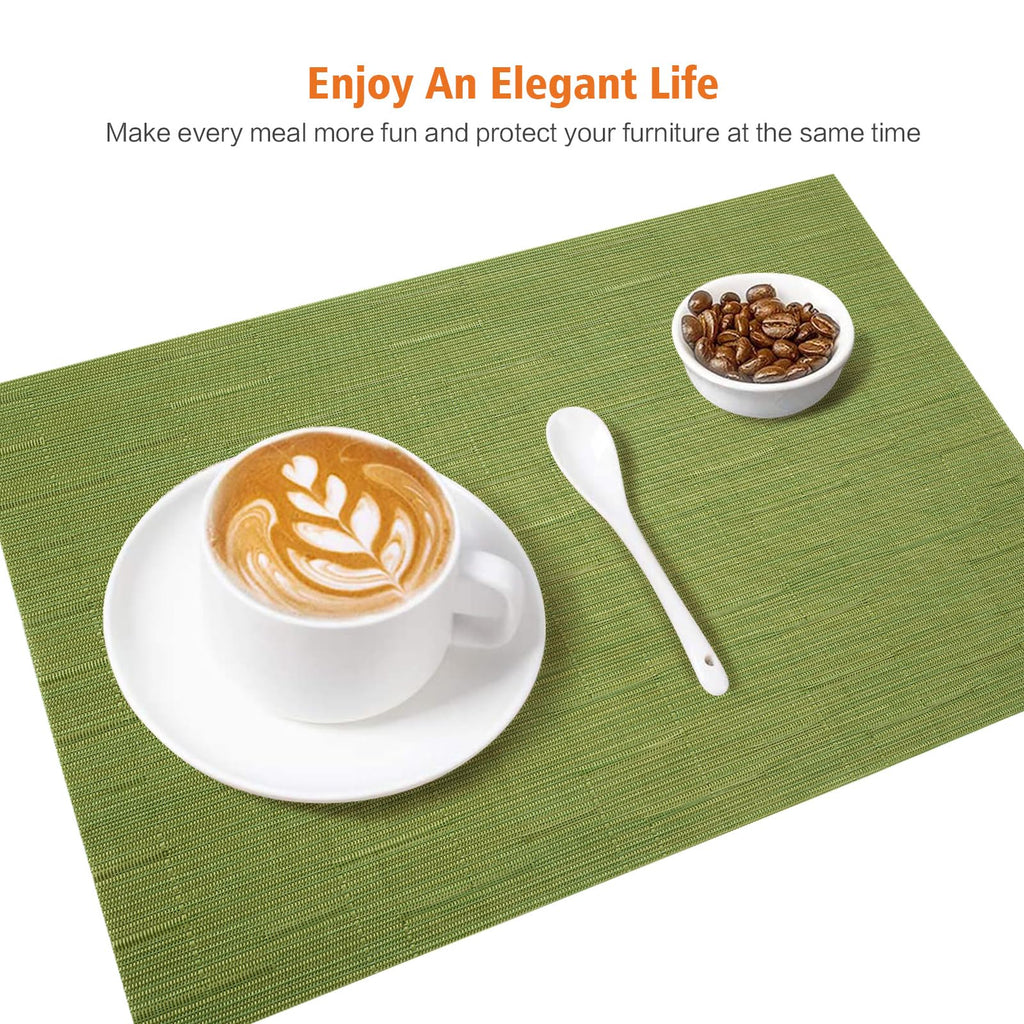 Green Vinyl Placemats Set of 8,Washable Dining PVC Table Mats