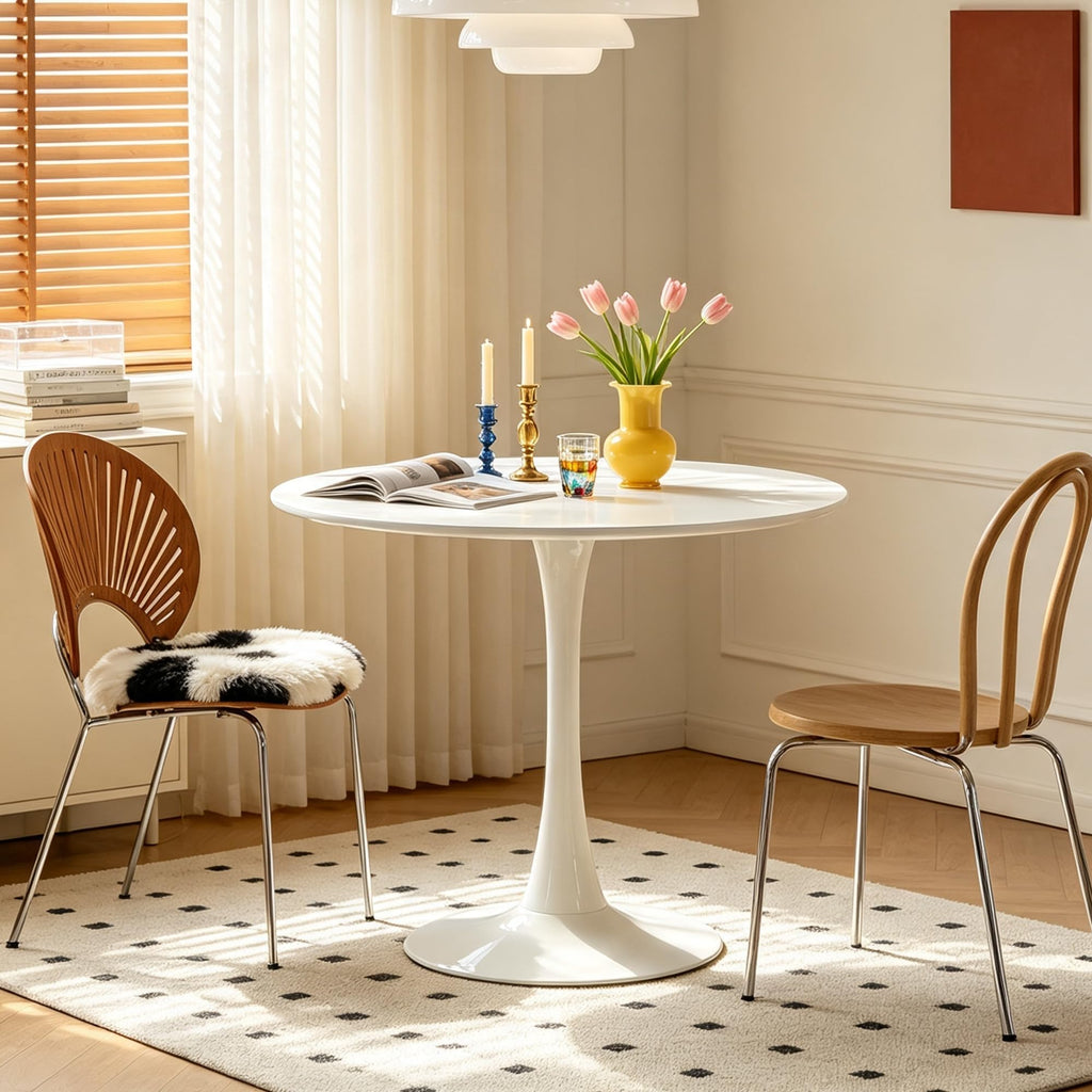 Inspired Saarinen Style Round Dining Table, 24" Circle Pedestal Table with Thickened Tabletop & Metal Pedestal, Mid-Century Modern Coffee