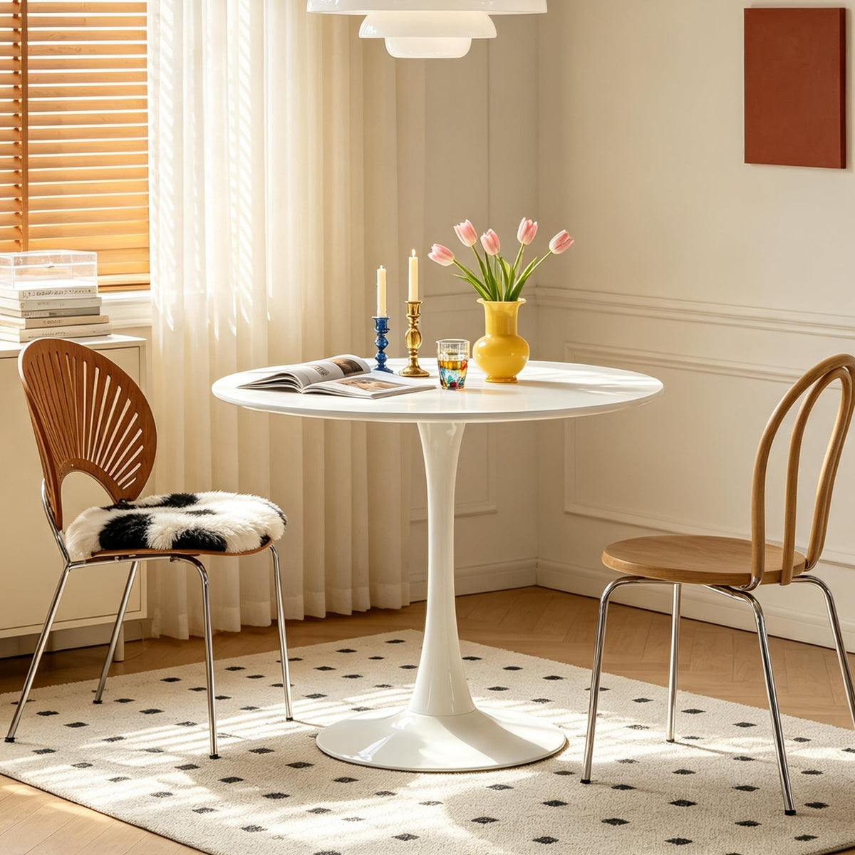 Inspired Saarinen Style Round Dining Table, 24" Circle Pedestal Table with Thickened Tabletop & Metal Pedestal, Mid-Century Modern Coffee