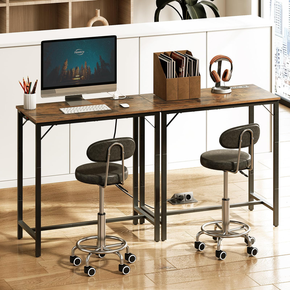 Bar Table with Charging Station, Rectangular Pub Table, High Top Coffee Table, Counter Bar Height Table, Narrow Long