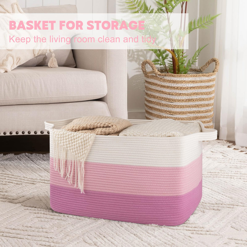 Extra Large Blanket Basket, 95L Cotton Rope Woven Laundry Basket, Toy Bin for Baby Room, Container for Blanket