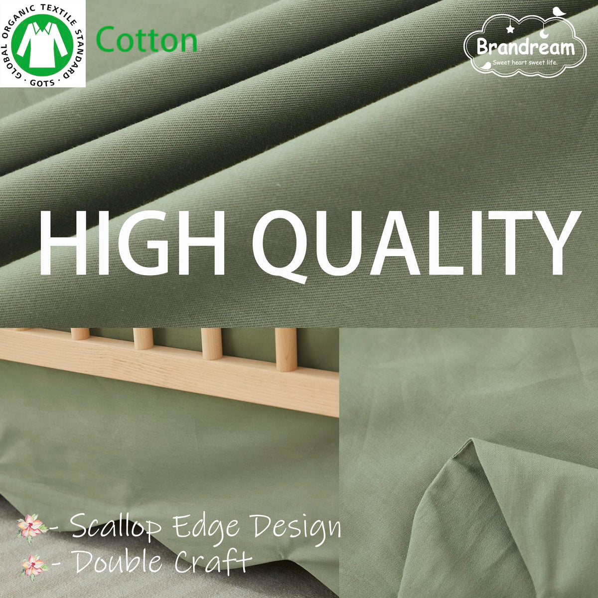 Scallop Edge Cotton Crib Skirt Toddler Bedskirt Baby Nursery Crib Bed Skirt Boho Bohemian Neutral Solid Color Vintage