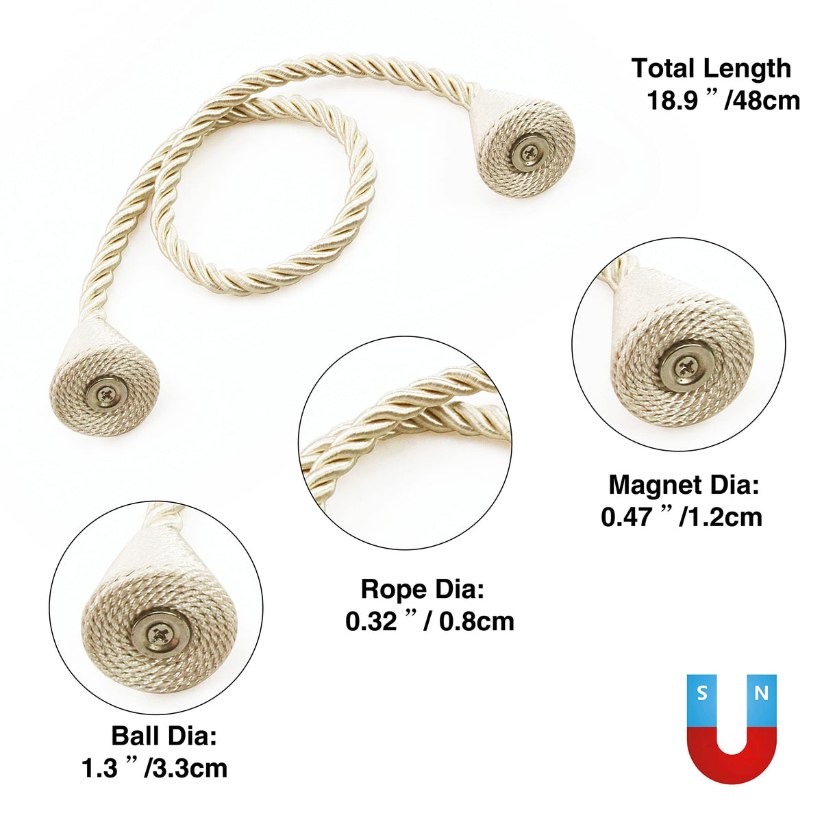 Magnetic Curtain Tiebacks Rope Decorative Holdbacks for Drapes