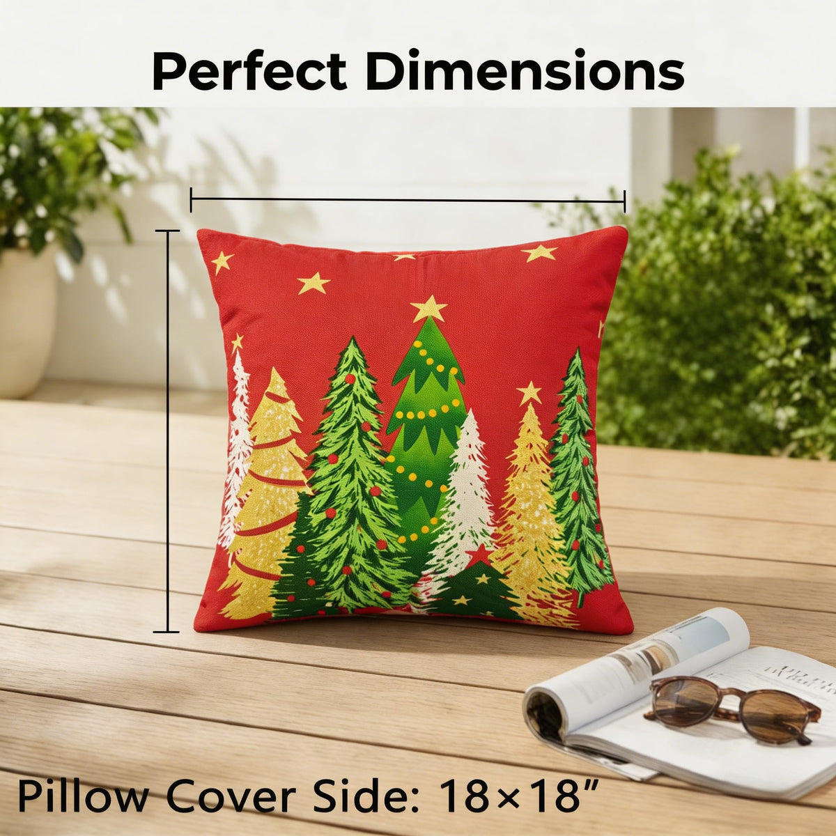 Outdoor Pillow Covers 18x18 Inch, Set of 2 Christmas Tree Pattern Throw Pillow Covers with Inserts Included, Home