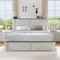 Farmhouse Wood Bed with Geometric Headboard White
