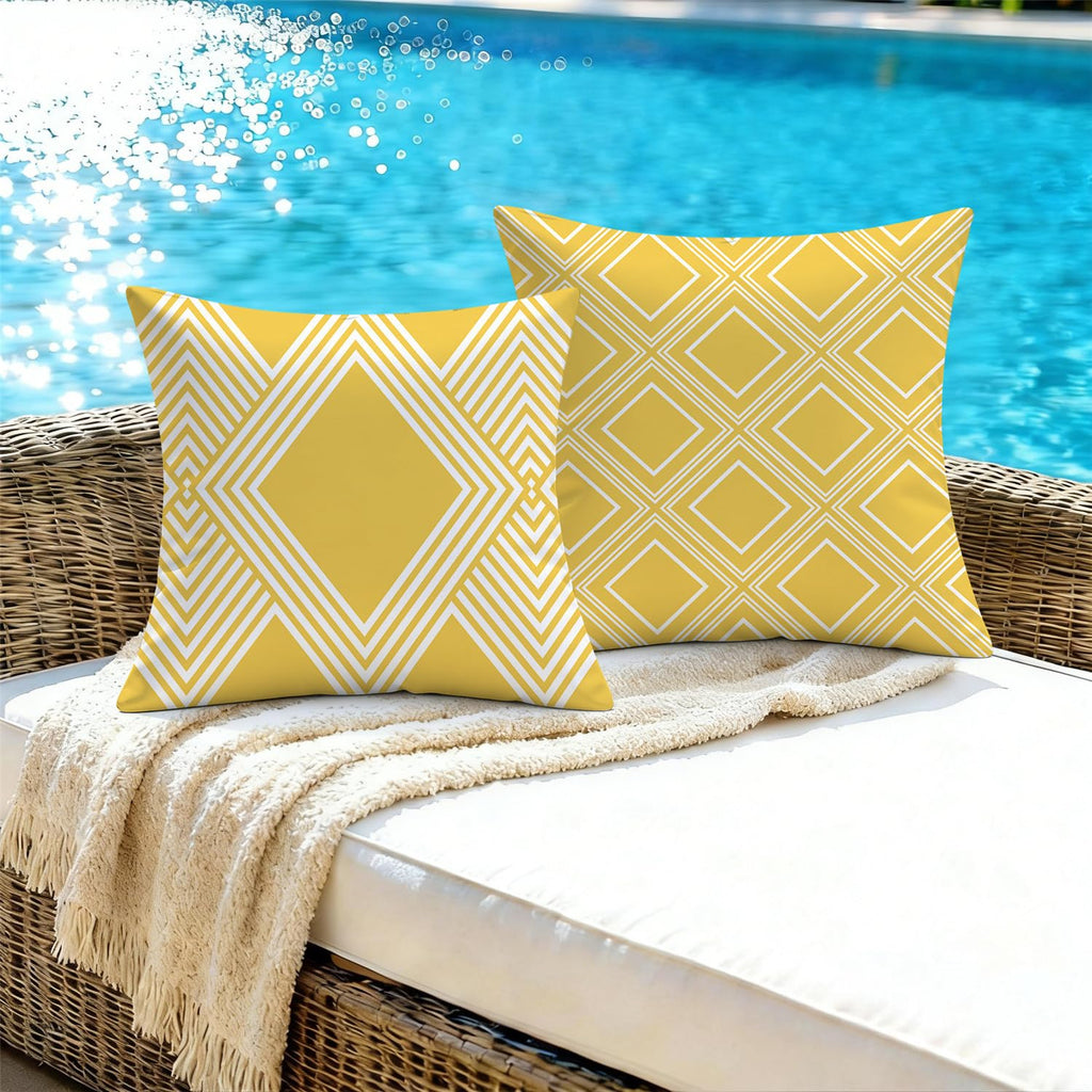 Outdoor Waterproof Pillow Covers 20x20 Set of 4 Yellow and White Modern Geometry Decorative Outdoor Throw Pillows