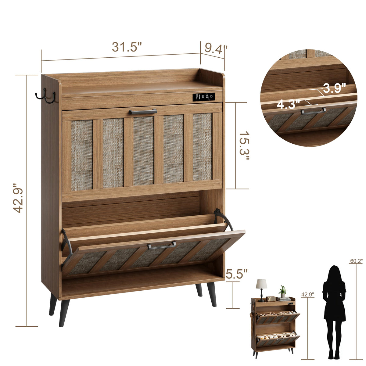 Shoe Storage Cabinet with 2 Flip Drawers and Deodorizer