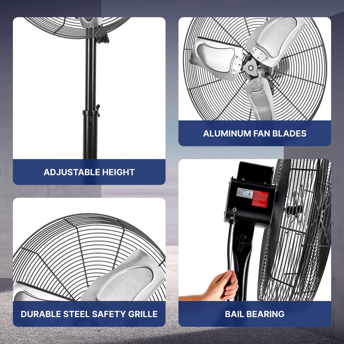 24 Inch High Velocity Non-Oscillating Pedestal Fan, 10000 CFM Airflow Heavy Duty Industrial Standing Fan, 2 Speeds
