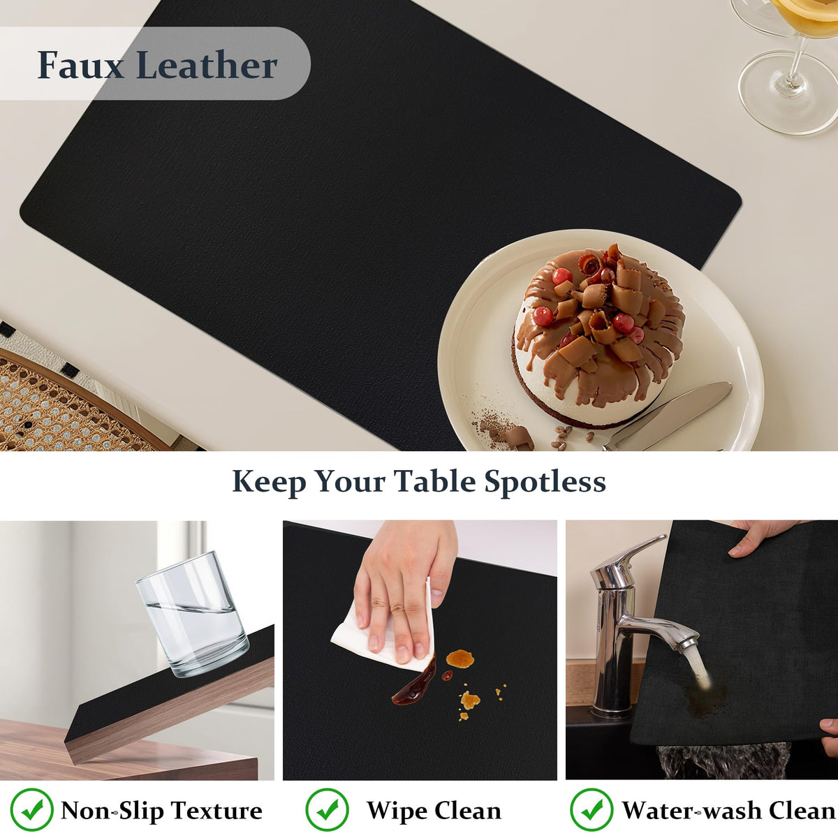 Faux Leather PU Placemats Set of 12 (Black,11.8" x 17")