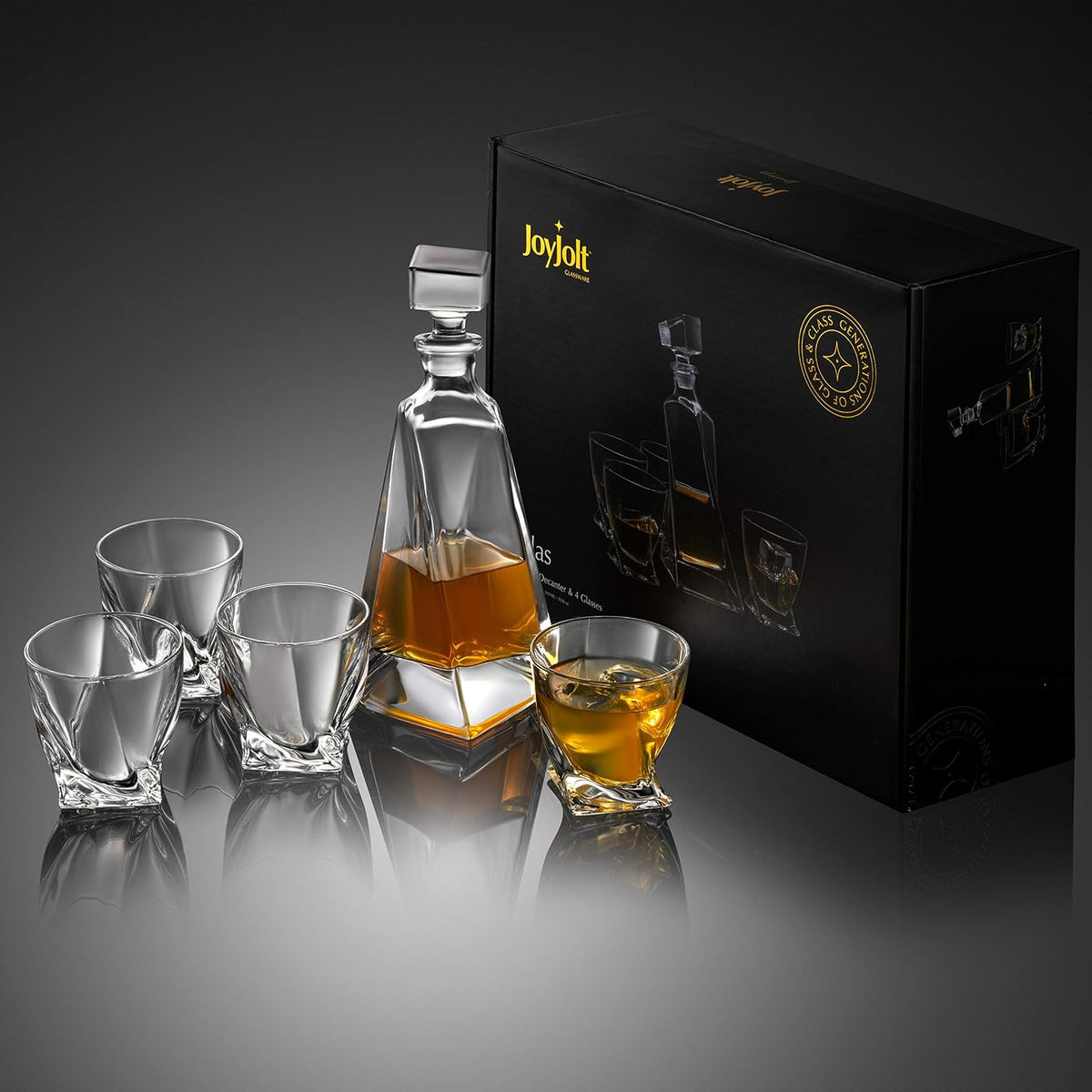 Atlas 5-Piece Luxury Crystal Whiskey Decanter Set, 22 oz Decanter & 4 x 10.8 oz Old Fashioned Whiskey Glasses - Set of 5