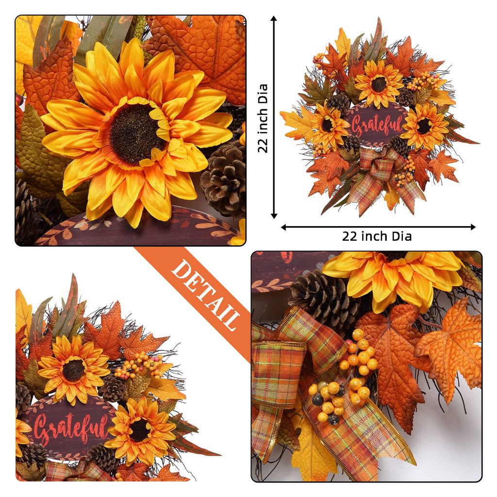 Fall Wreath for Front Door, Autumn Sunflower Wreath, Harvest Decor