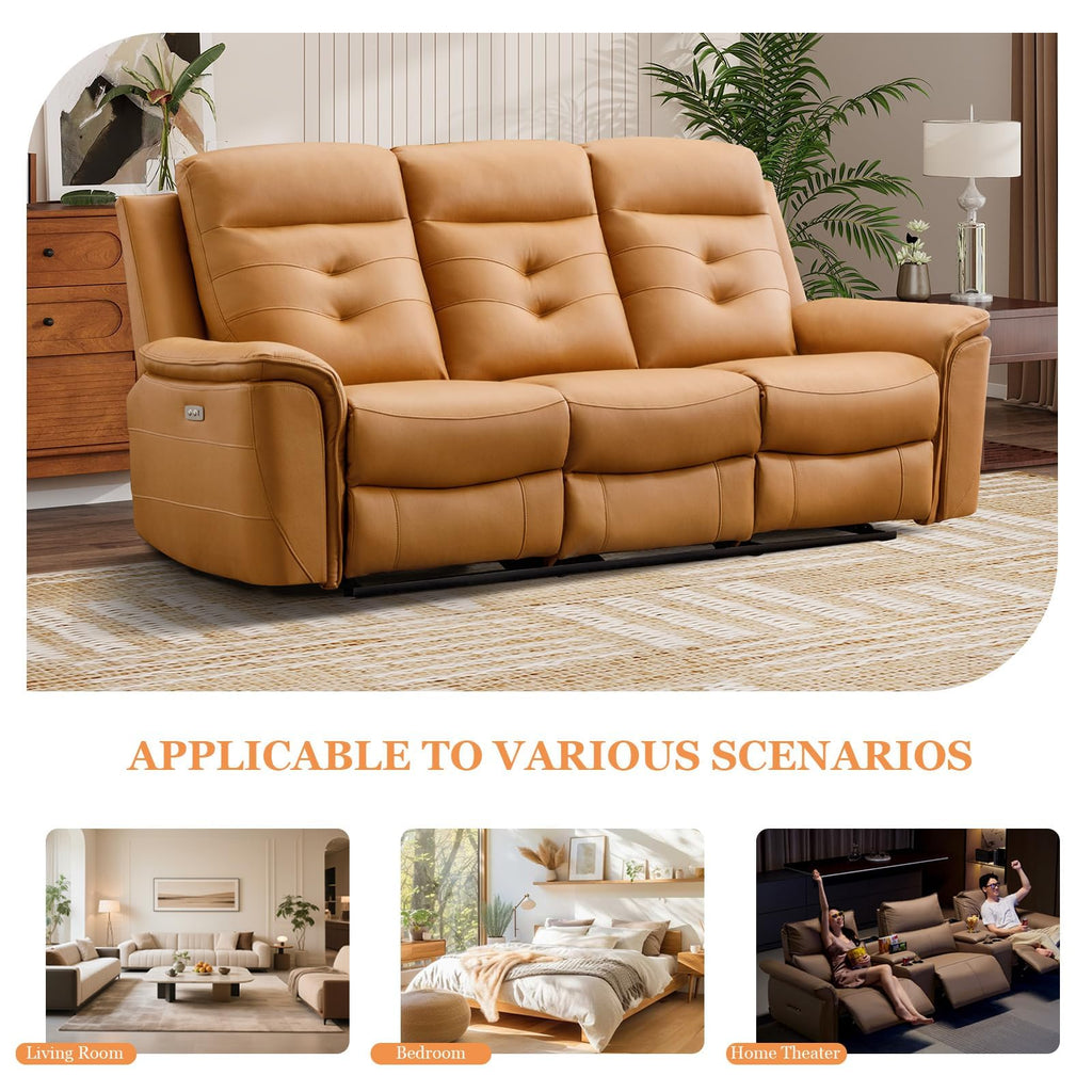 2 Piece Power Faux Leather Recliner Sofa Set, Reclining Living Room Furniture Set, Included Recliner Chair and 3 Seat