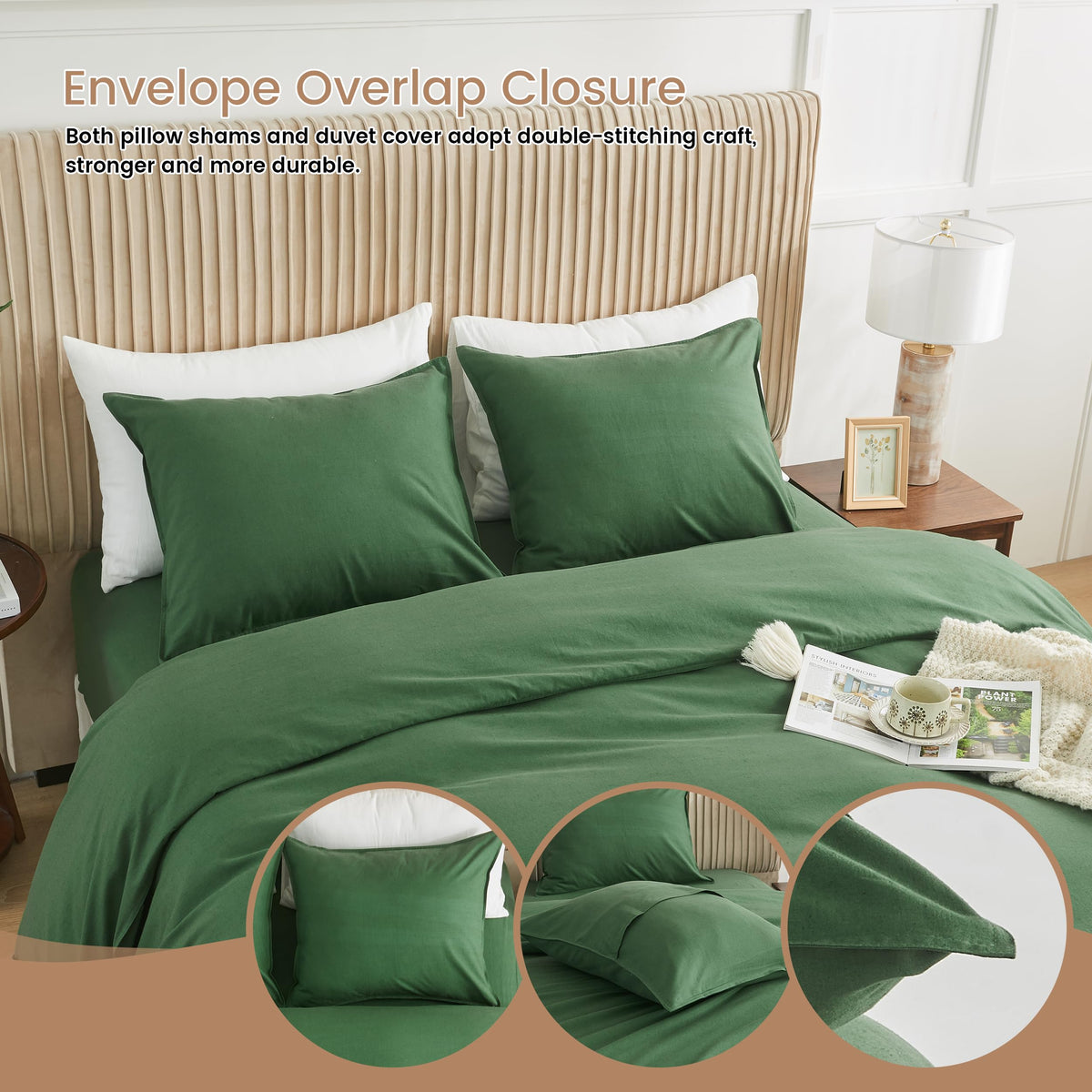 French Linen Duvet Cover Set 3pcs with Hidden Zipper Closure Natural Flax Cotton Blend Solid Color Soft Breathable